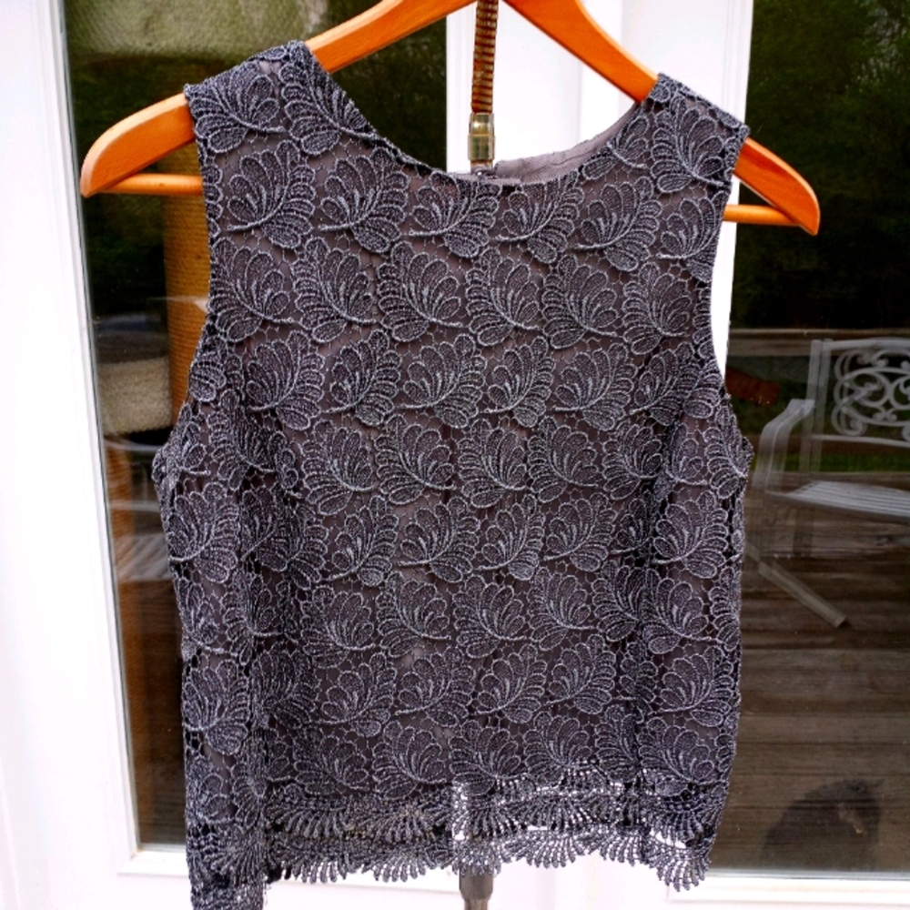 Talbots Sleeveless Lace Black Top Size 8